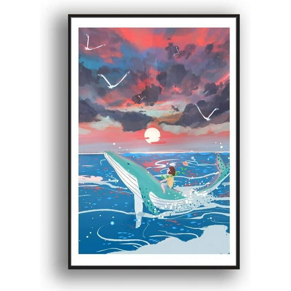 IDEA4WALL Framed Canvas Wall Art for Living Room, Bedroom Whale Canvas Prints for Modern Home Decoration Ready to Hang