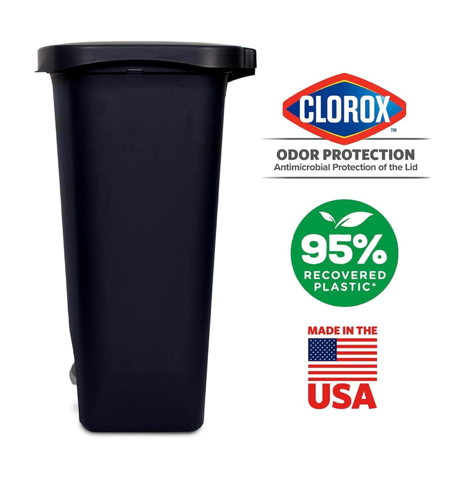 3 Pack 13 Gal Trash Can | Plastic Kitchen Waste Bin with Odor Protection of Lid | Hands Free with Step On Foot Pedal and Garbage Bag Rings, Black