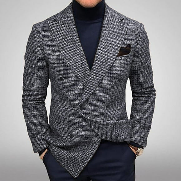 Pisexur Men's Casual Suit Blazer Jackets Plaid Turndown Single-breasted Slim-type Business Multi-button Coat - Suits for Men