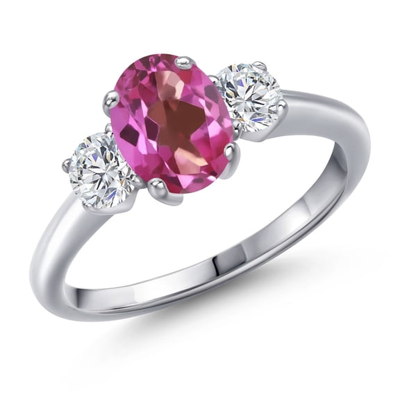 Gem Stone King 1.84 Ct Oval Pink Mystic Topaz G/H Lab Grown Diamond 925 Sterling Silver Ring