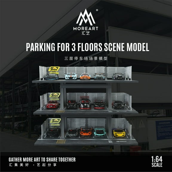 Diorama 1/64 Big Diecast Garage Model, LED Lighting Mluti-Story Parking Lot Scene Model, Cars Display Model Storage, Display Case Gift Model, Building Model Collection