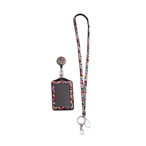 Trayknick Rhinestone Neck Bling Lanyard Retractable ID Badge Reel Phone Key Holder Multicolor 58 cm