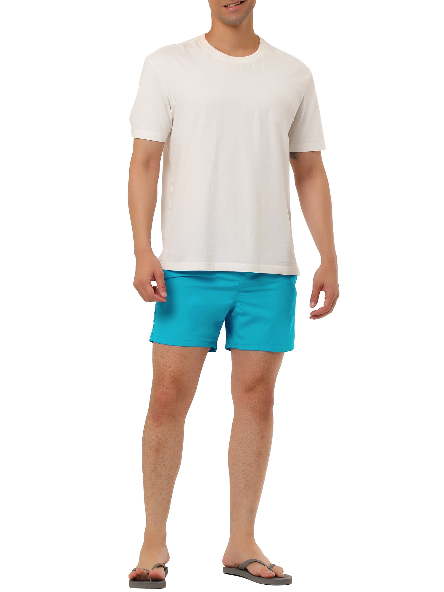 INSPIRE CHIC Father's Day Men's Shorts Summer Beach Shorts Solid Mesh Lining Drawstring Waist Swim Shorts 34 Sky Blue