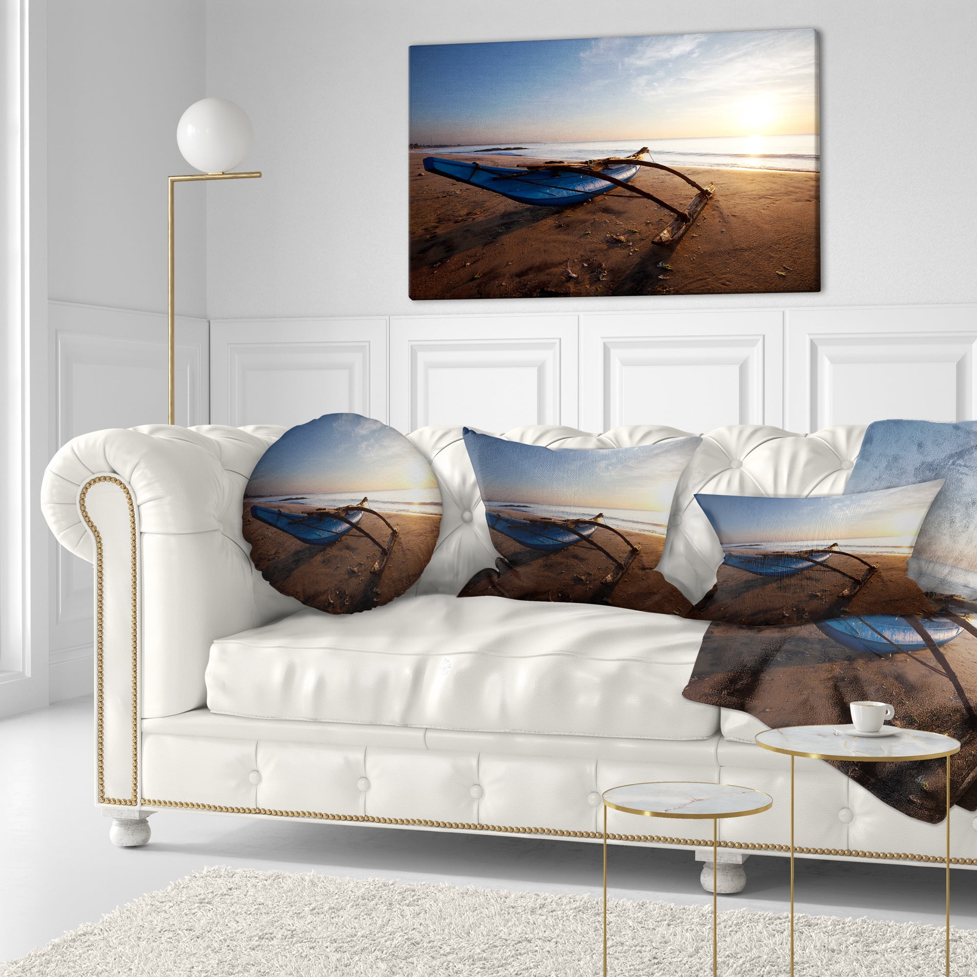 Designart Fishing Boat in Sri Lanka Beach - Seashore Throw Pillow - 12x20