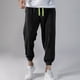 thumbnail image 1 of Pantalones largos de moda para hombre, informales, holgados, deportivos, con cinturón elástico y nueve puntos, de poliéster., 1 of 3