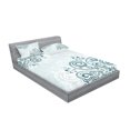 thumbnail image 2 of Ambesonne Floral Fitted Sheet & Pillow Sham Set, Shabby Plant Petals Swirl, Full, Jade Green Pale Blue, 2 of 2