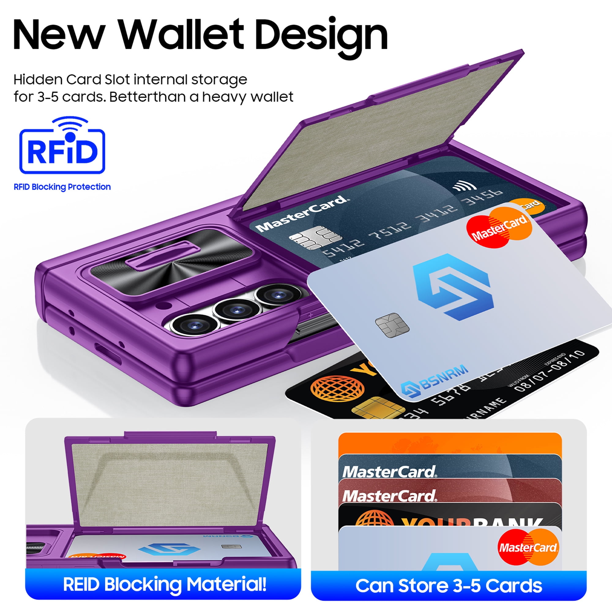 Oupeigar for Samsung Galaxy Z Fold 6 Phone Case,with RFID Cards Holder,S Pen Holder,Camera Cover, Shockproof Silicone Protective Wallet Case-Purple