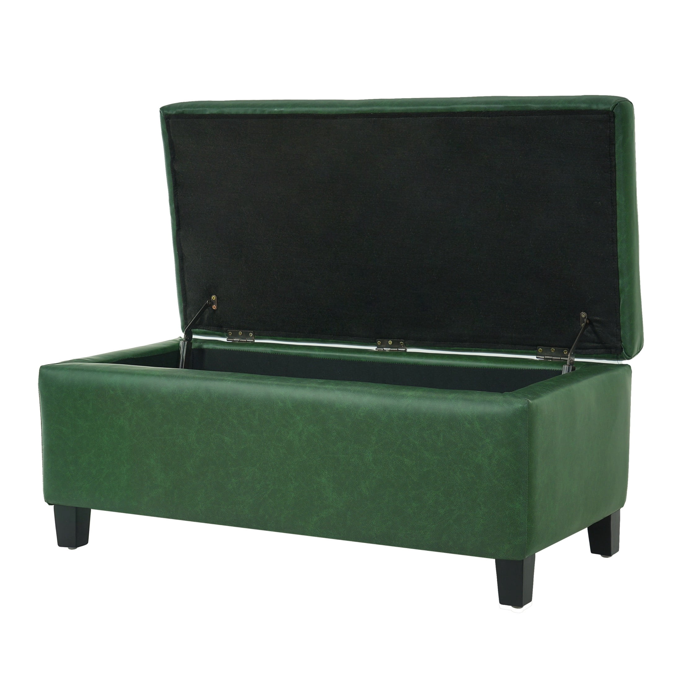 Christopher Knight Home 39" Storage Ottoman Bench, Flip-Top PU Leather Footrest with Wood Legs, Green