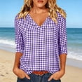 thumbnail image 2 of Edvintorg Womens Tops Plaid Printed V Neck 3/4 Sleeve Loose Casual Shirts Summer Clothes for Women Purple XL, 2 of 7