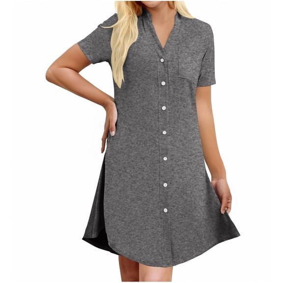 Timegard Button up Pajamas for Women Shirts Dress V Neck Short Sleeve Loose Comfy Sleep Wear Nightgown