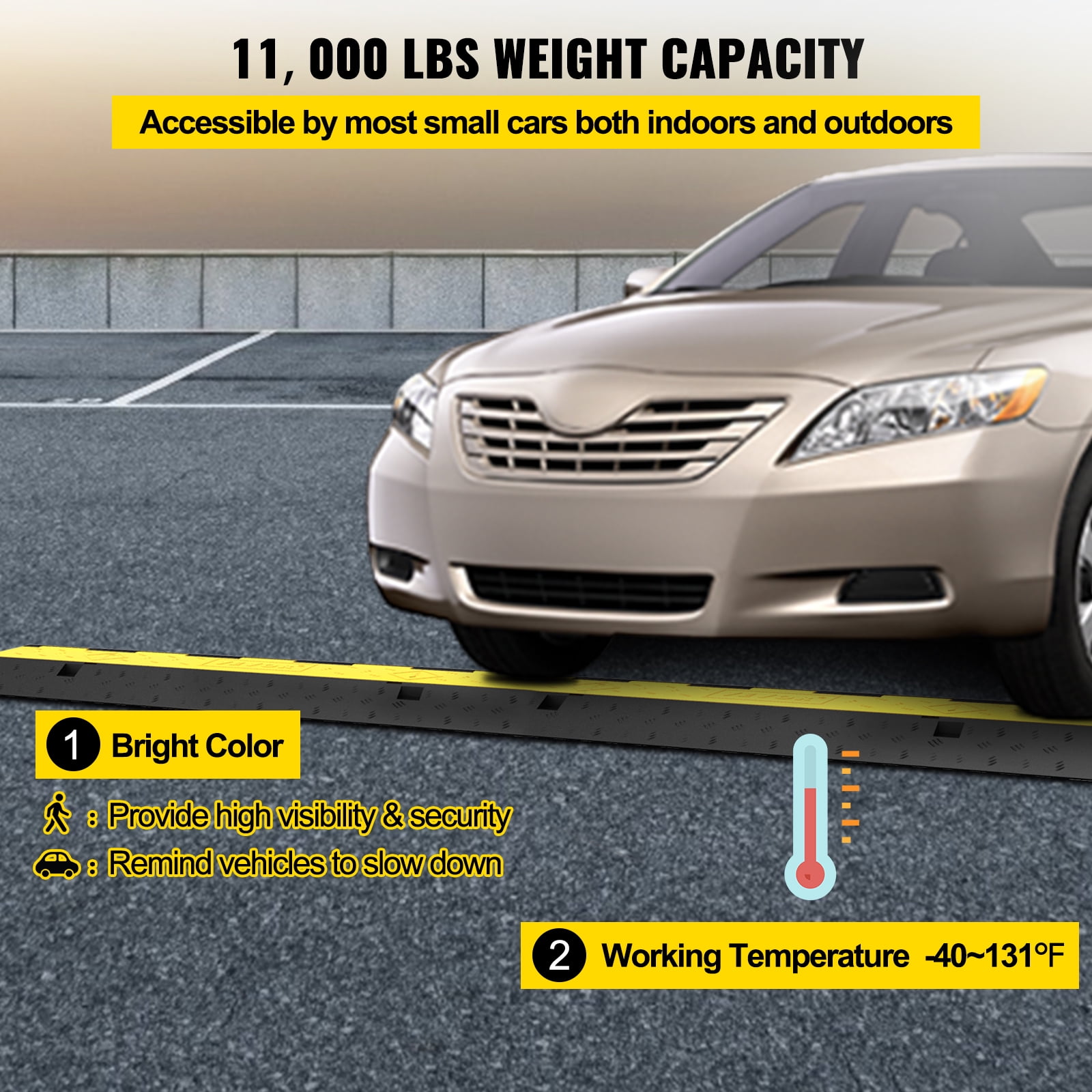 KFFKFF Cable Protector Ramp, 4 Packs 2 Channels Speed Bump Hump, Rubber Modular Speed Bump Rated 11000 lbs Load Capacity