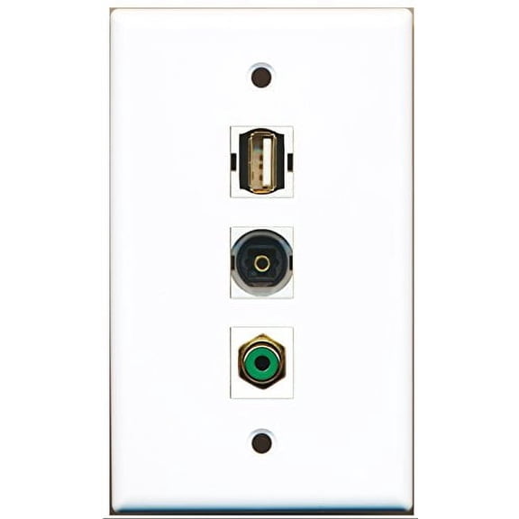 RiteAV - 1 Port RCA Green and 1 Port USB A-A and 1 Port Toslink Wall Plate
