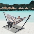 thumbnail image 2 of Veryke Outdoor Double Hammock with Steel Stand and Portable Carrying Case, Brown/Gray Striped, 2 of 6
