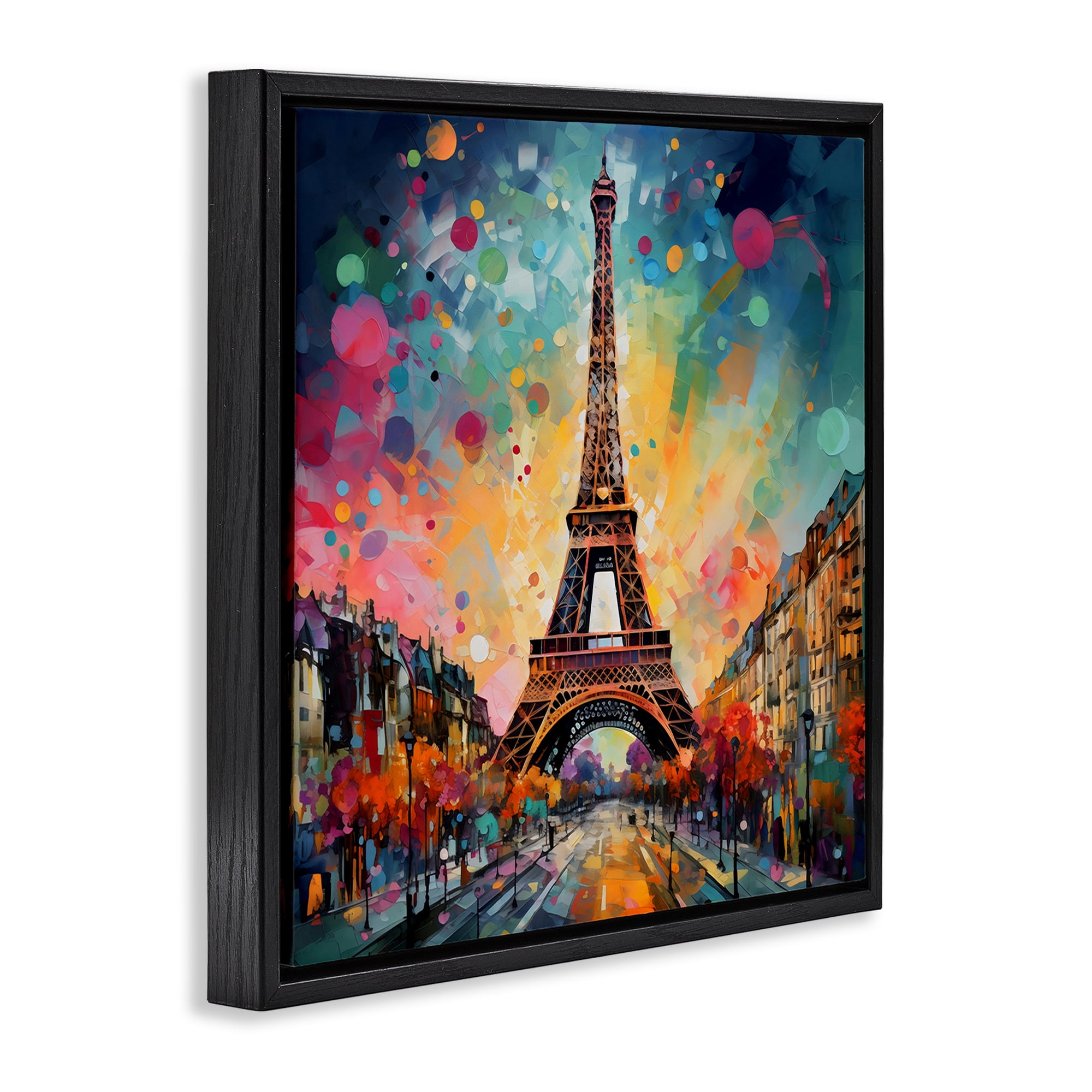 Stupell Industries Eiffel Tower with Vibrant Dots Black Framed Floater Canvas Wall Art, design by Creative Studio