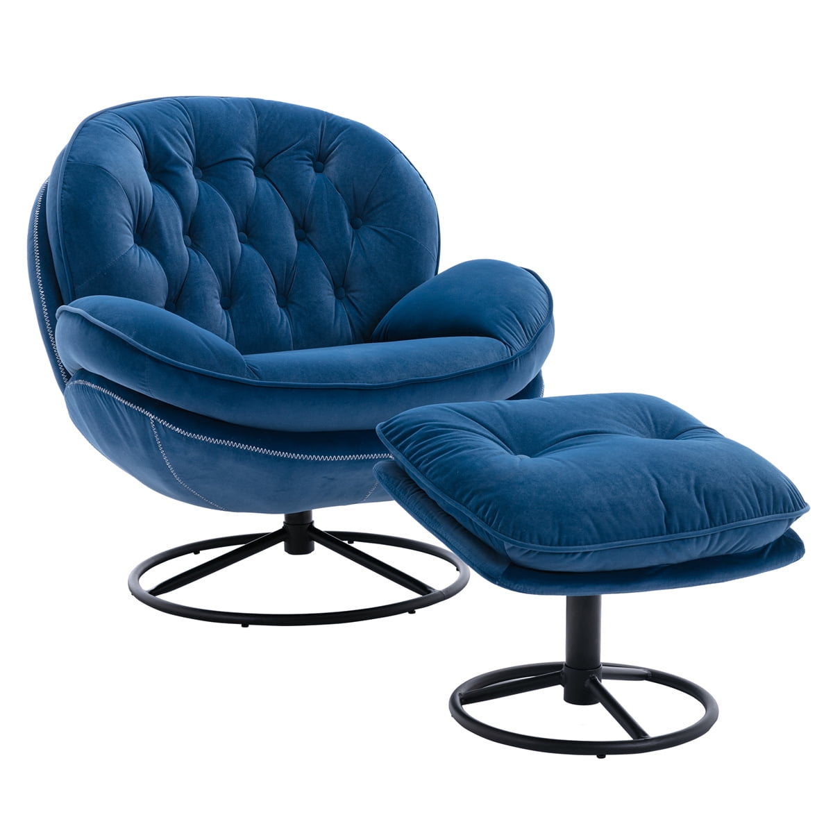 Velvet Swivel Accent Chair with Ottoman, Chaise Lounger Armchair TV