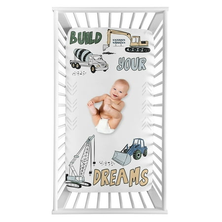 UPC: 0846480091936 | Construction Truck Green and Blue Photo Op Fitted Crib Sheet by Sweet Jojo Designs