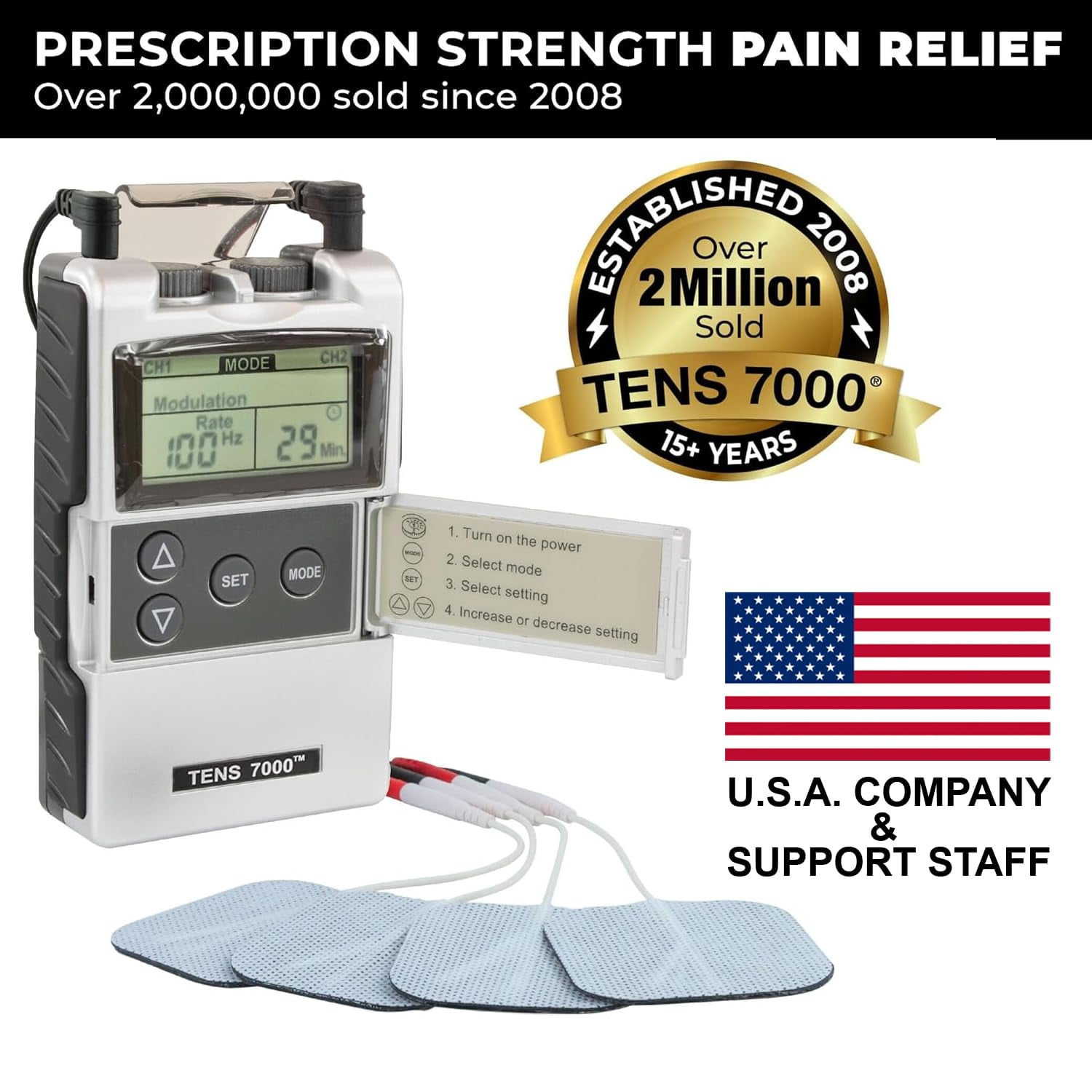 TENS 7000 Digital TENS Unit, Muscle Stimulator Machine for Pain Relief, 6.25" x 7.00" x 2.00"
