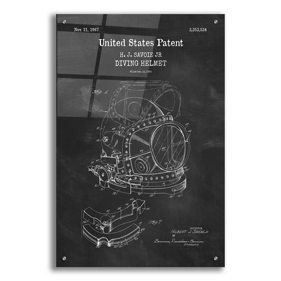 Epic Art 'Diving Helmet Blueprint Patent Chalkboard,' Acrylic Glass Wall Art, 24"x36"