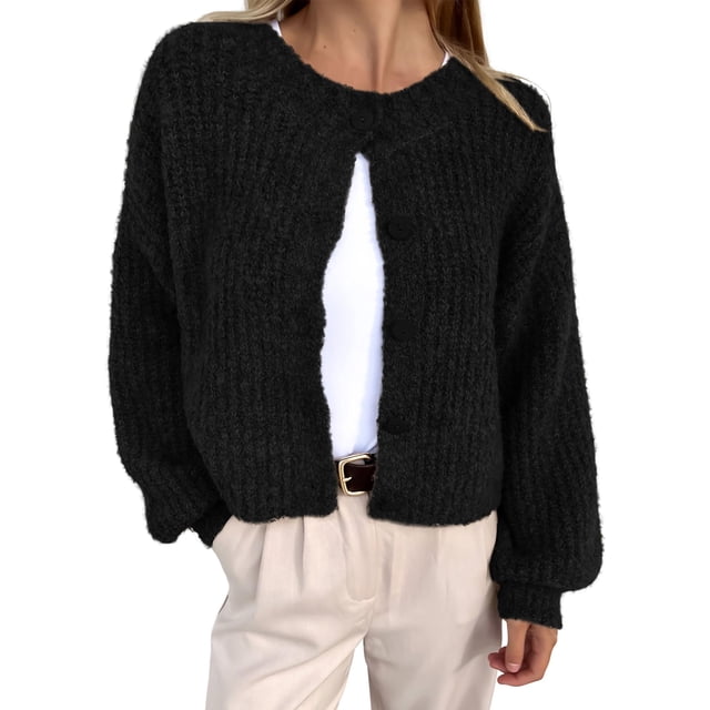 Cárdigan BTFBM de punto grueso para mujer, color negro, otoño-invierno