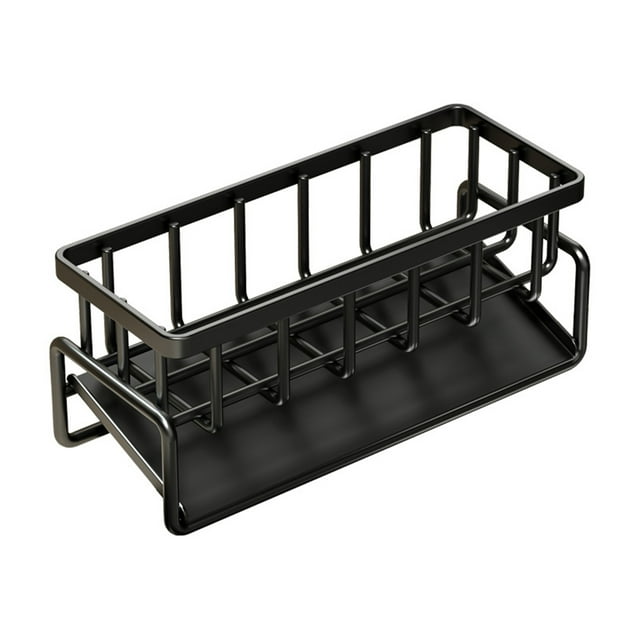 ZheElen Durable Carbon Steel Sponge Rack Integrated Easy To Assemble Rabbit Perforated Kitchen Storage Rack Black rodless
