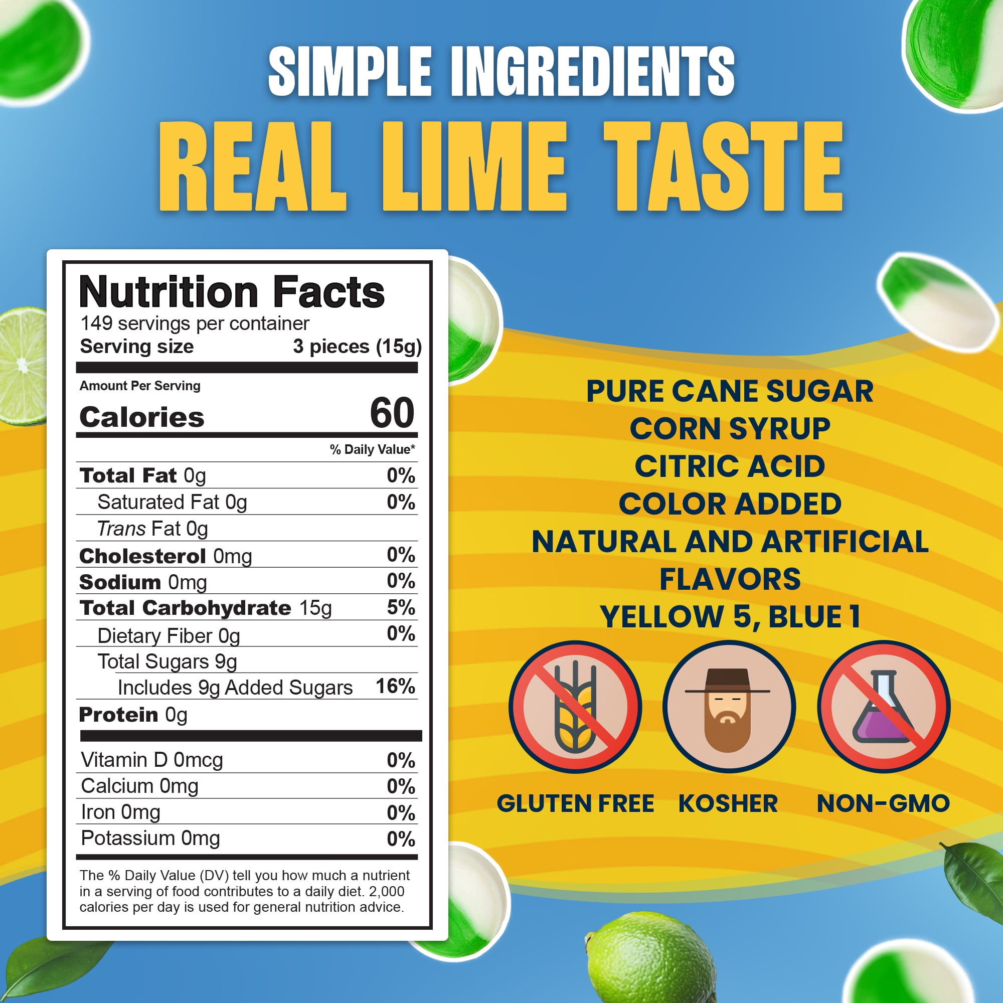 Quality Candy Company Key Lime Discs – Sweet & Tangy Green Hard Candy Made with Real Lime Flavor – Individually Wrapped for Restaurants, Parties & Everyday Treats, 5 LB Bulk Bag