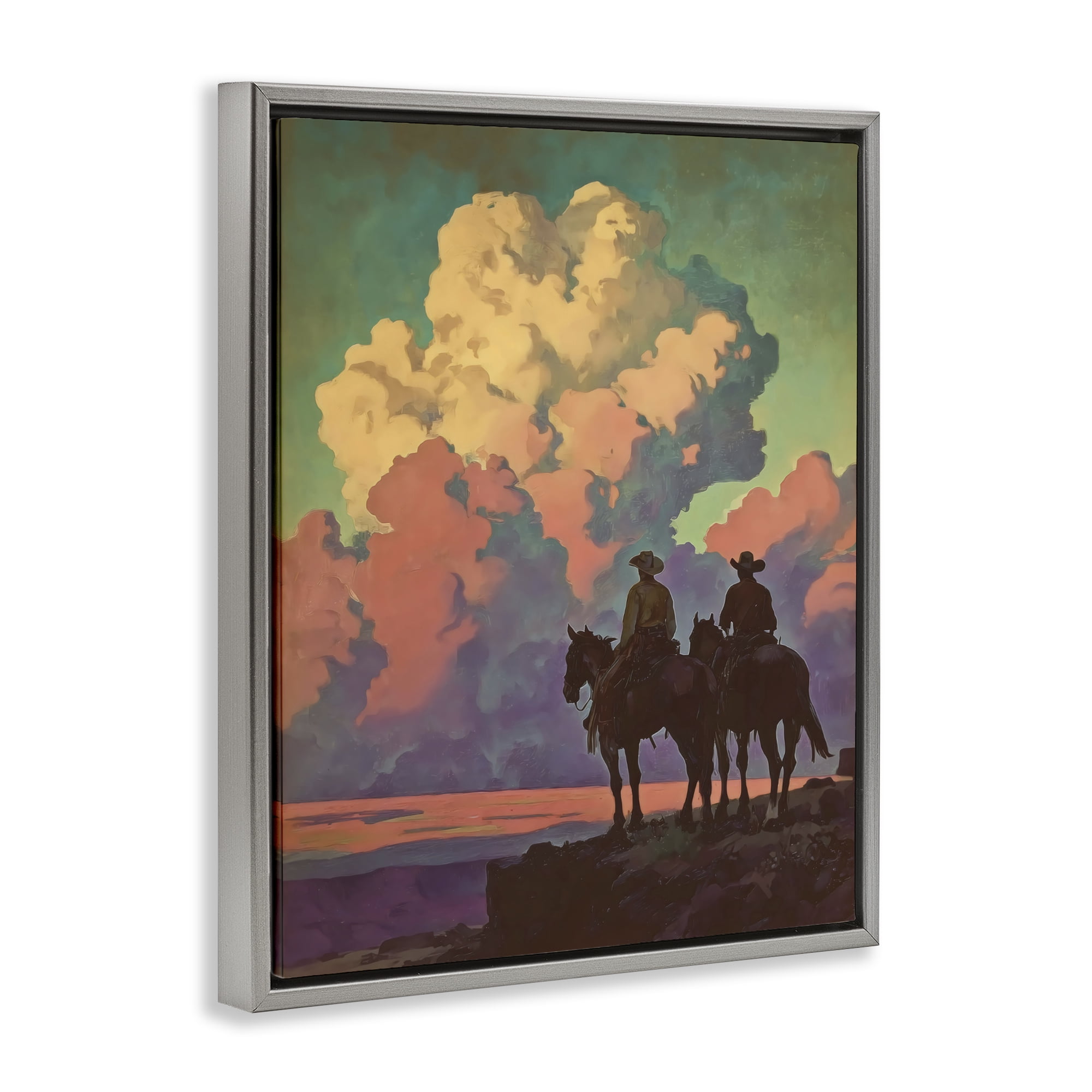 Stupell Industries Cowboys Silhouetted Against Clouds Gray Framed Floater Canvas Wall Art, design by Arlington Prints