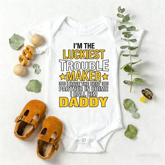 I'm The Luckiest Trouble Maker Baby Bodysuit - Playful & Proud Alphabet Print Onesie, Unique Baby Gift for Newborns with Attitude