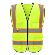Reflective Vest Class 2 Safety Vests ANSI with 5 Pockets Zipper High Visibility Construction Uniform