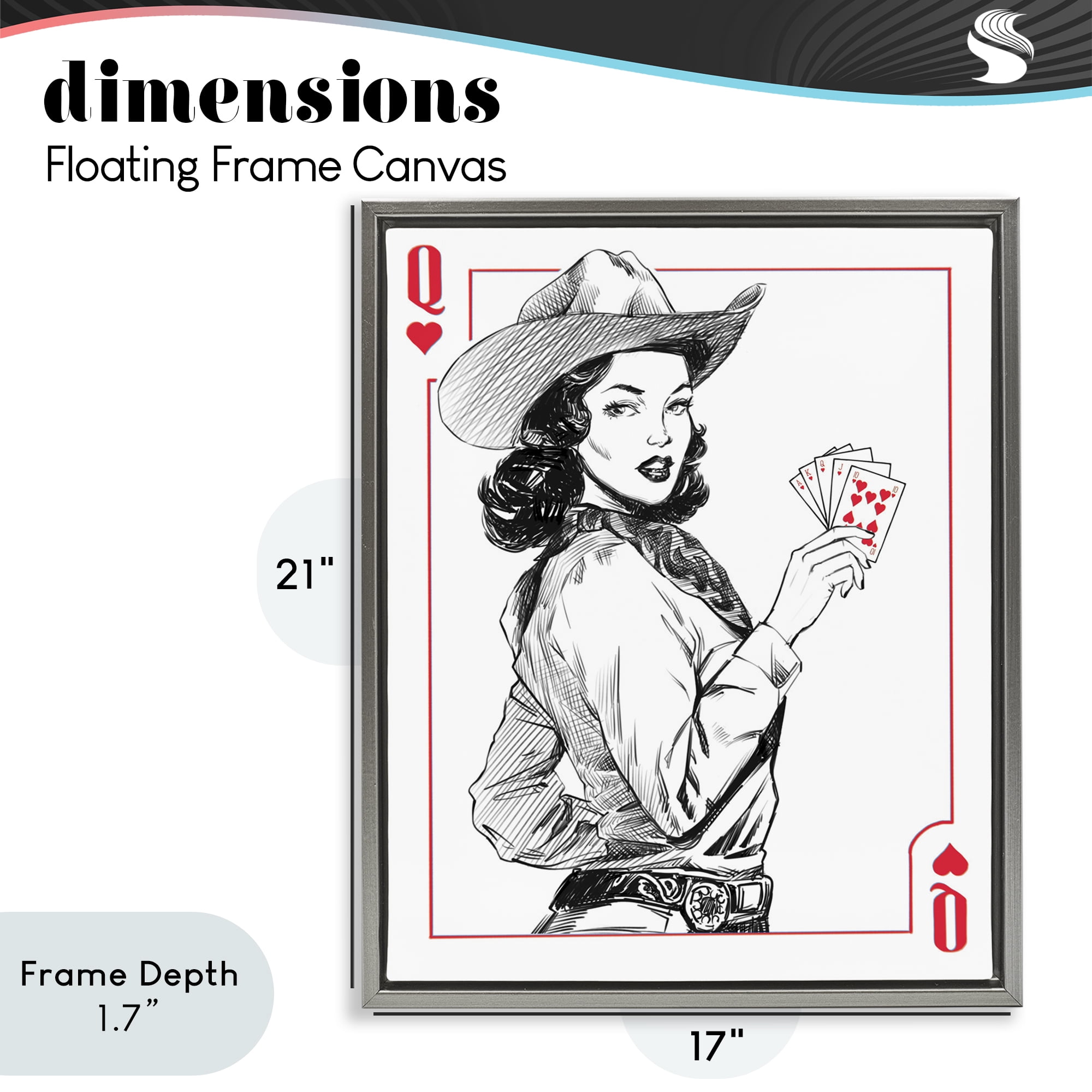 Stupell Industries Cowgirl Queen of Hearts Gray Framed Floater Canvas Wall Art, design by Ziwei Li