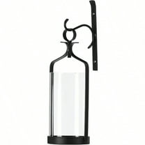 Hanging Hurricane Glass Wall Sconce Candle Holder Black Metal Wall Decorations HLJ15291B