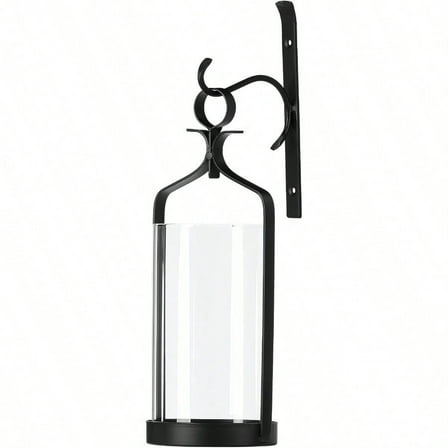 Hanging Hurricane Glass Wall Sconce Candle Holder Black Metal Wall Decorations HLJ15291B