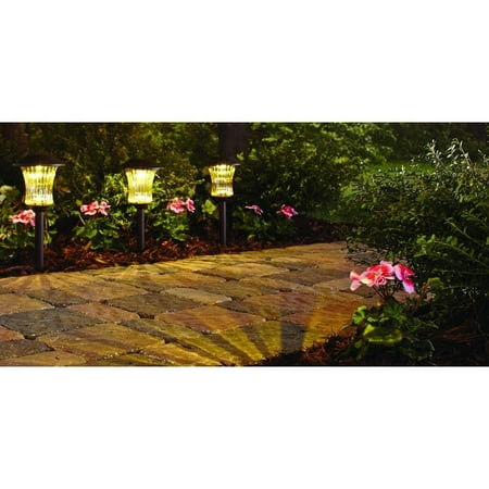 Hampton Bay Solar Bronze Outdoor Solar Powered LED Pathway Light 4x Brighter Than Standard Solar Light; Metal Construction with Champagne Glass; Pack of 4, Pack of 4.., By Hampton Bay ()