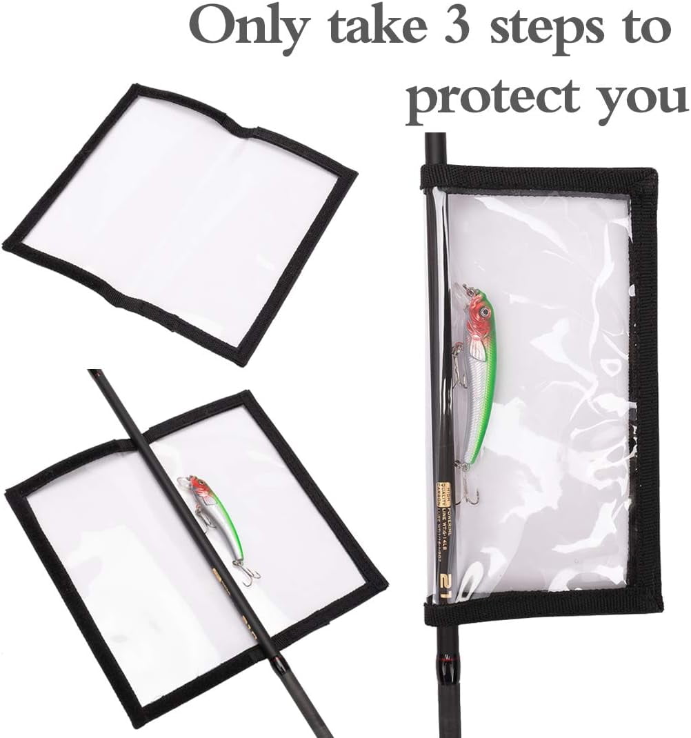 No-Tangle Lure Wraps - 12 pcs  Clear Hook Protectors for Fishing Rods | Stop Snags in Tackle Box & Boat, See-Through PVC(black)