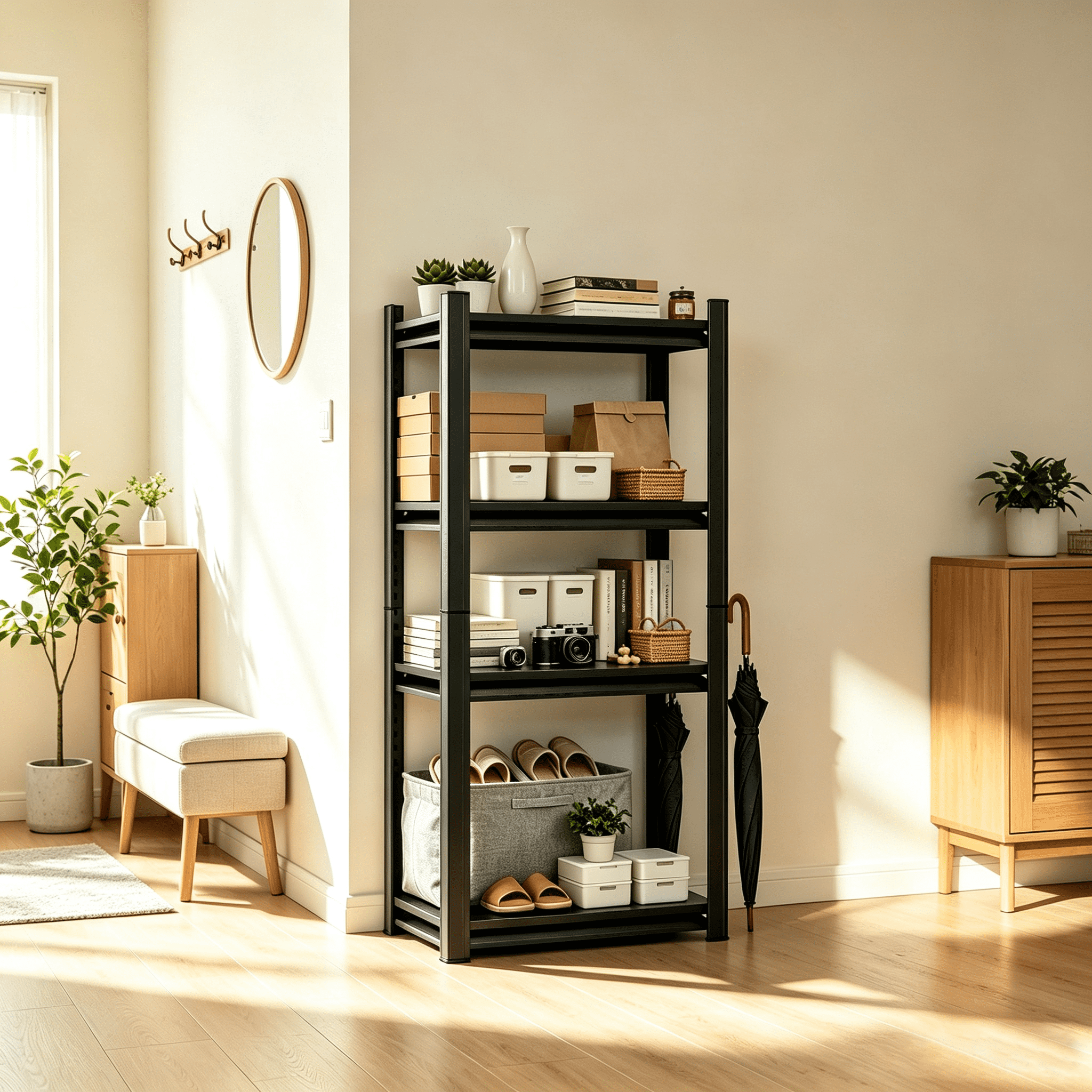 4-Tier Adjustable Metal Storage Shelving Unit, Black Heavy Duty Rack for Garage, Home, Closet & Warehouse