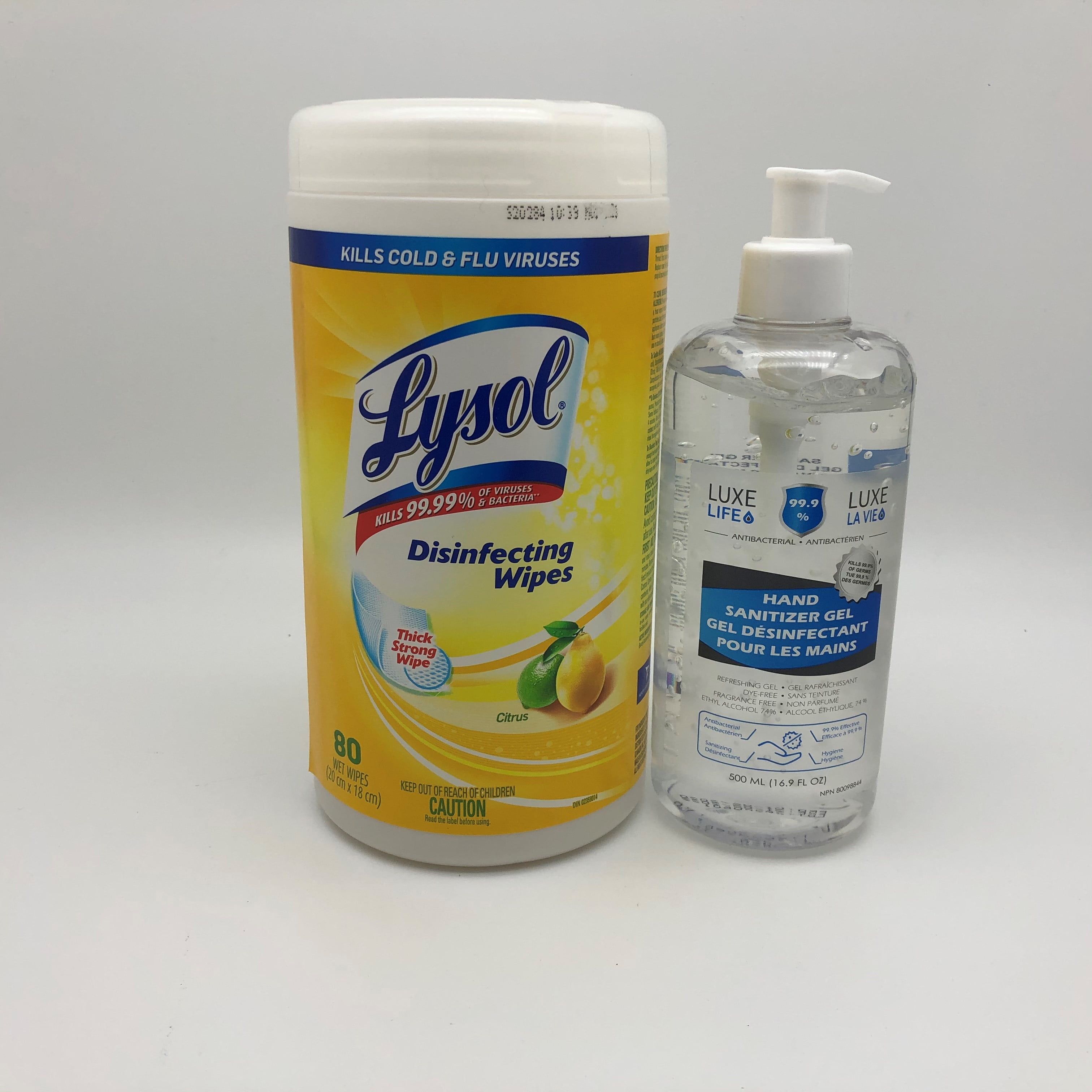 Lysol Citrus 80 Count Disinfecting Wipes & Hand Sanitizer Gel 500ml