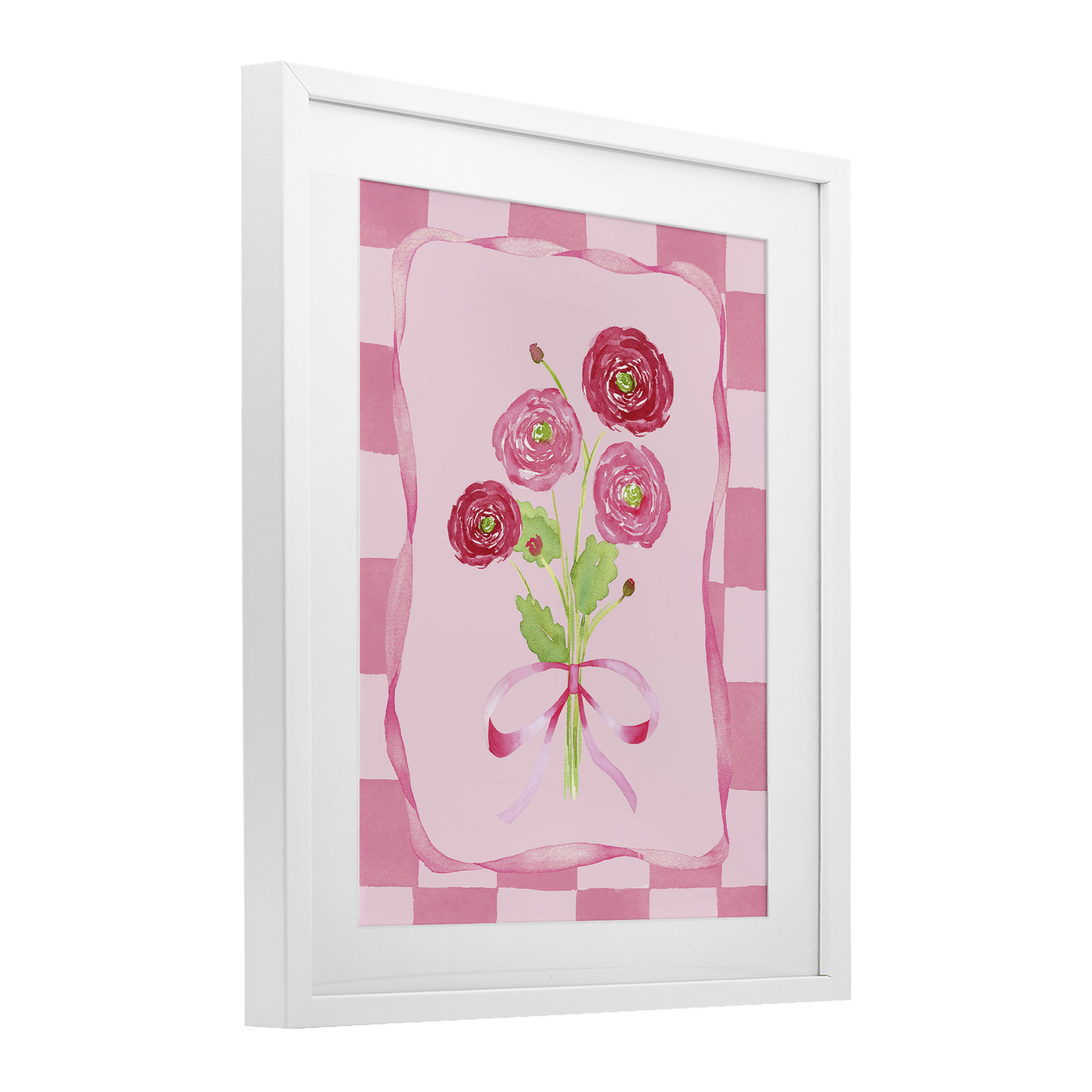 Pretty And Sweet Ranunculus White Framed Print Under Glass, design by Nina Jacobs