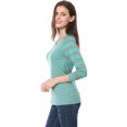 thumbnail image 5 of Women Striped Long Raglan Sleeves V Neck Top Green /M (US 10), 5 of 6