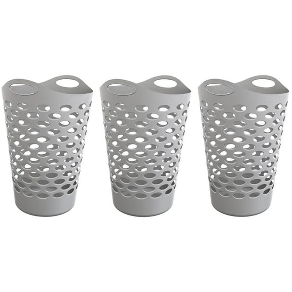 Mainstays 2 Bushel Flexible Plastic Round Laundry Hampers, Soft Silver, 3 Pack