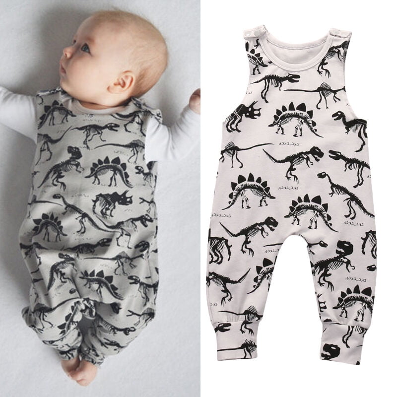 Baby Boys Girls Hoodie Romper Jumpsuit Cotton Onesies Long Sleeve Dinosaur Print Baby Bodysuit 0-18M 