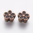 thumbnail image 2 of 100pc Tibetan Style Beads Zinc Alloy Lead Free Cadmium Free Flower Great for Mother's Day Gifts making Red Copper Color 7mm in diameter 3.5mm thick hole: 1mm, 2 of 2