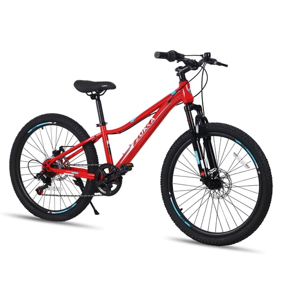 imerelez 24 Inch Mountain Bike - 6-Speed Shimano Gears, Steel Frame with Suspension Fork & Dual Disc Brakes,for Trail Riding,Red