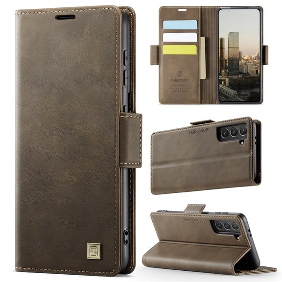 Autspace Phone Case for Samsung Galaxy S21 6.2-inch Magnetic Wallet Phone Case Protective Leather Case with Card Holder Function Shockproof Flip Case,Brown,For Galaxy S21