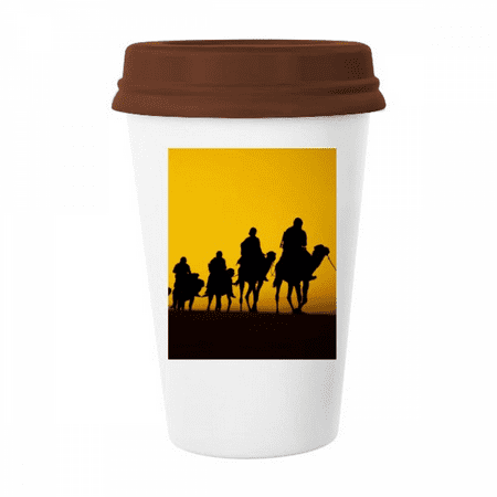 

Outline Sunset Journey Silk Road Camel Desert Mug Coffee Drinking Glass Pottery Cerac Cup Lid