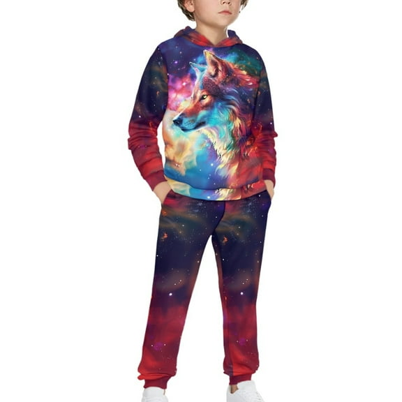 DISNIMO Galaxy Wolf Hoodies for Kids Hoodies Set for 4/5 Years Boy Hoodie Set for Boys Long Sleeve Hoodies Kids Hoodie Sets Boys 2 Piece Hoodie Set for Girls Hoodie with Pocket