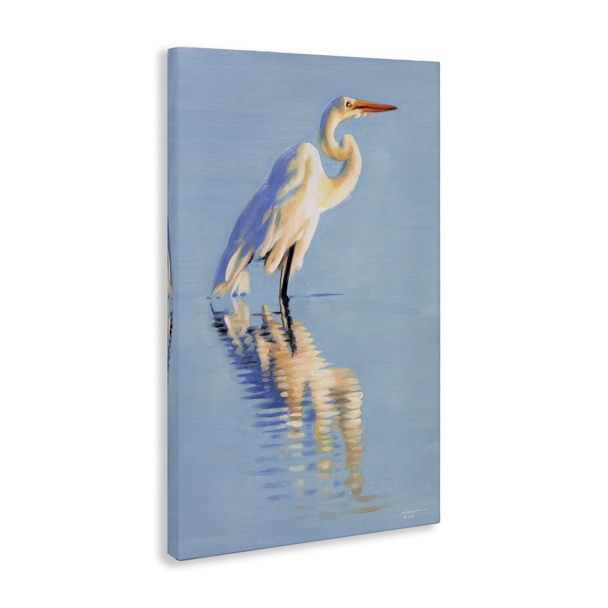 Stupell Industries Blue Egret Reflection Animals & Insects Painting Gallery Wrapped Canvas Art Print Wall Art, 24 x 36