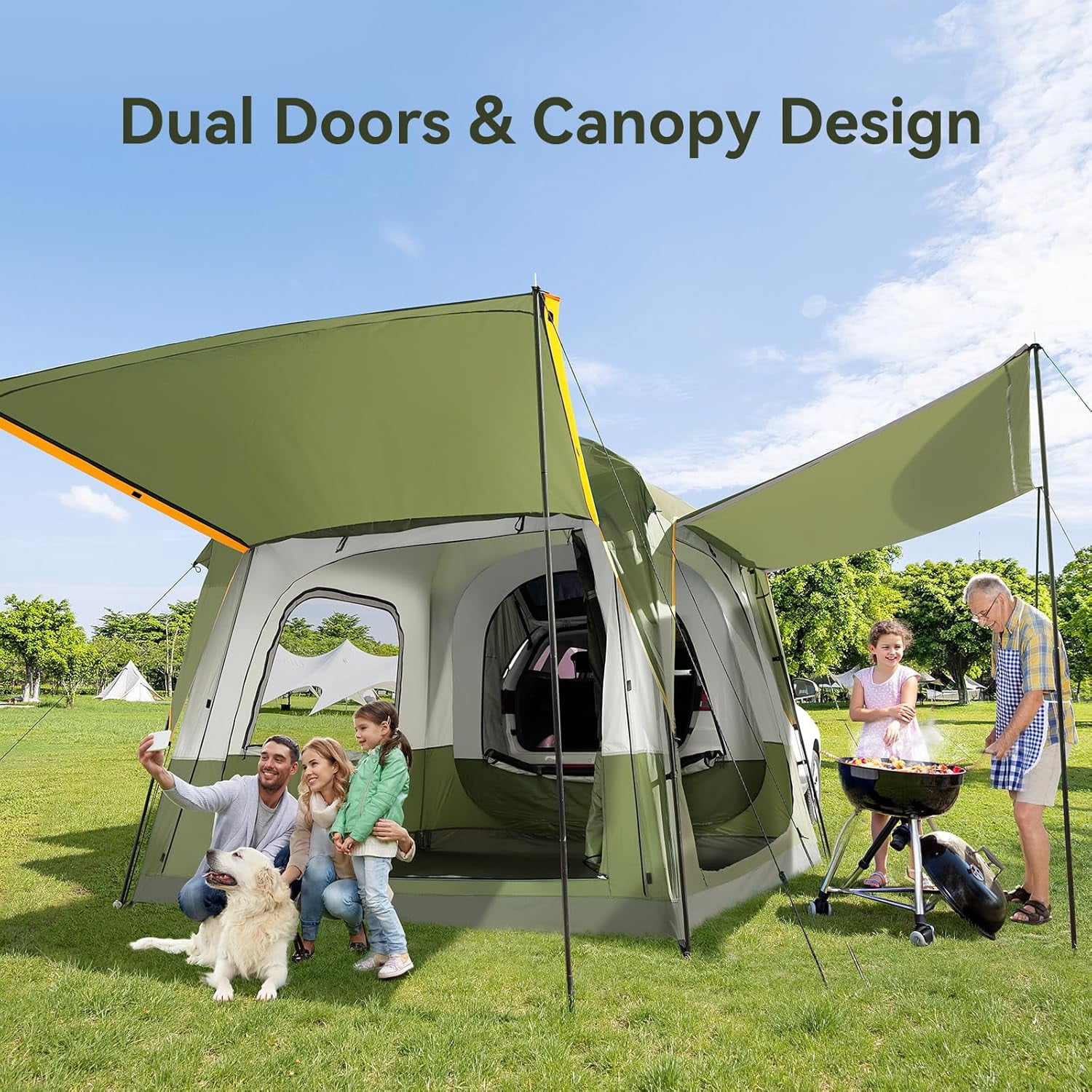 Bronkige 4/6/8 Person SUV Tent, Easy Setup & Spacious SUV Tailgate Tent with Large Mesh Windoors, Rainfly & Awning, Perfect for Family & Group Outdoor Adventures