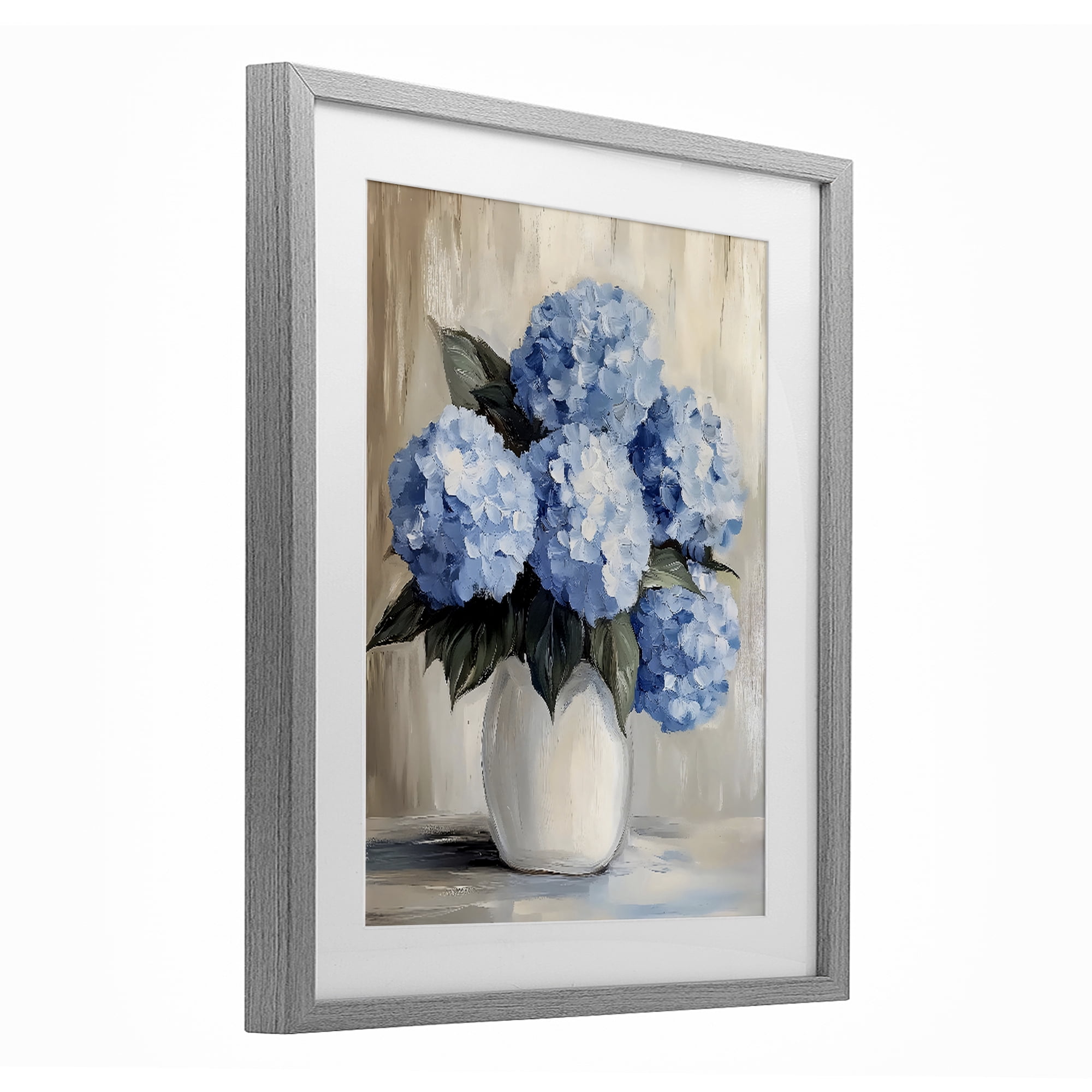 Stupell Industries Painted Hydrangeas in White Vase Gray Framed Print Under Glass, design by Creative Studio