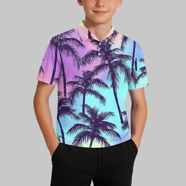 Blusa y camisa de manga corta con cuello vuelto para niños, camisa informal de manga corta con botones y solapa estampada para niños y niñas, parte superior de poliéster para niños