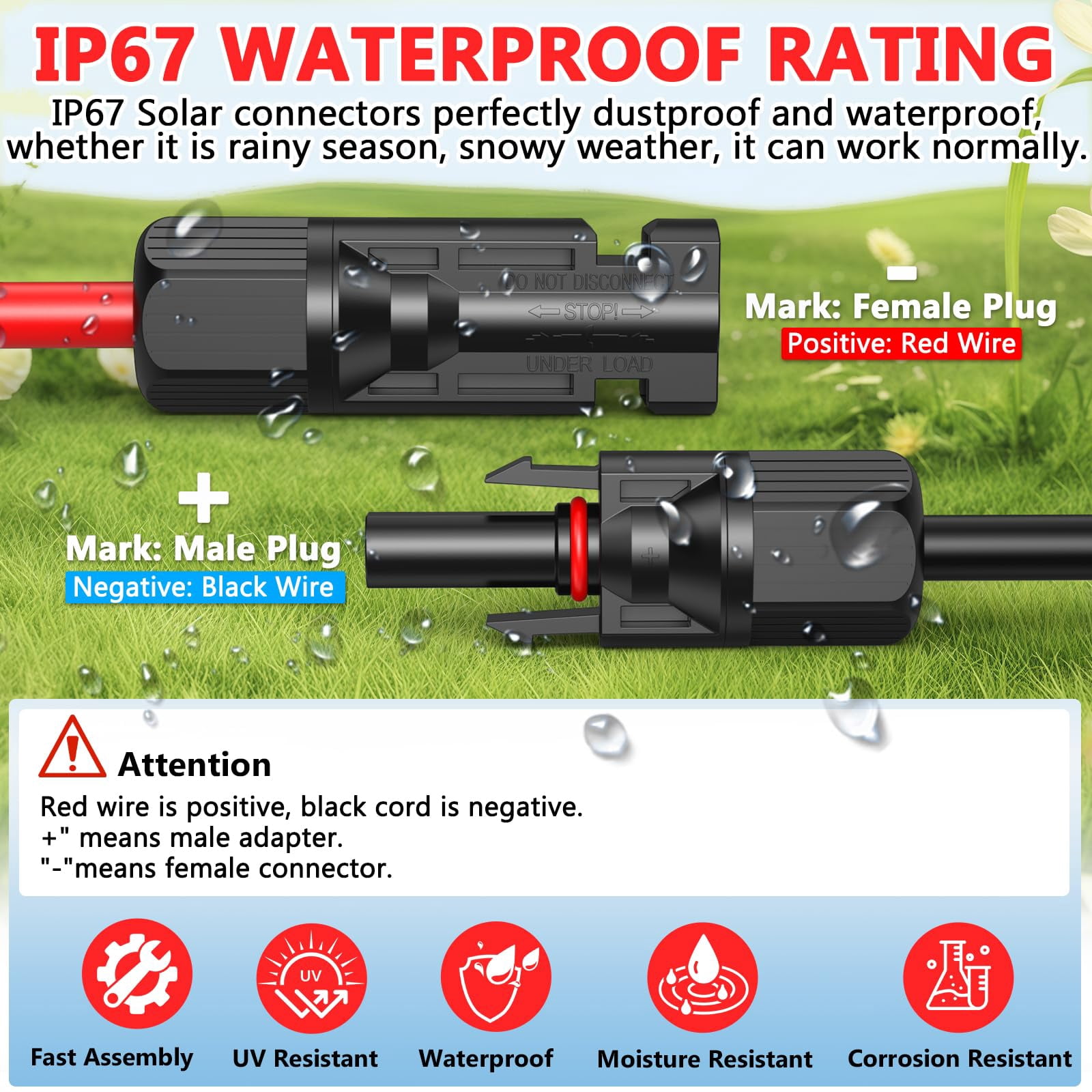 Solar Panel Extension Cable 40FT 10AWG, 6mm² Solar Extension Cable Wire with Female Male Waterproof Connectors for RV, Photovoltaic Systems
