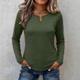 thumbnail image 6 of IUYRTFE Women's Crew Neck Long Sleeve Top with Notched Detail Slim Fit Solid Color Casual Tee, 6 of 8